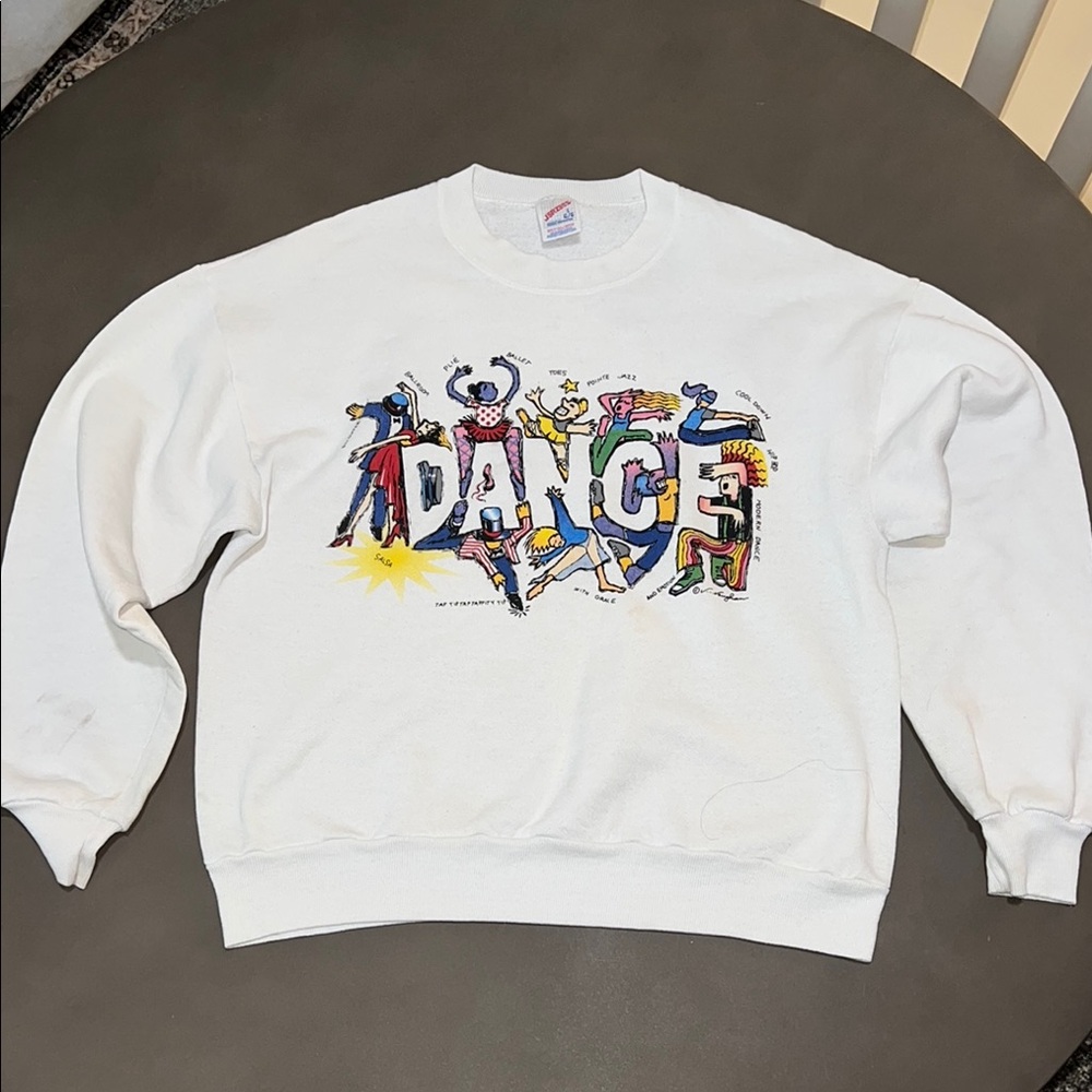 VINTAGE JERZEES PAPERTAG White Crewneck Sweatshirt Dance - Ballet, Jazz, Pointe